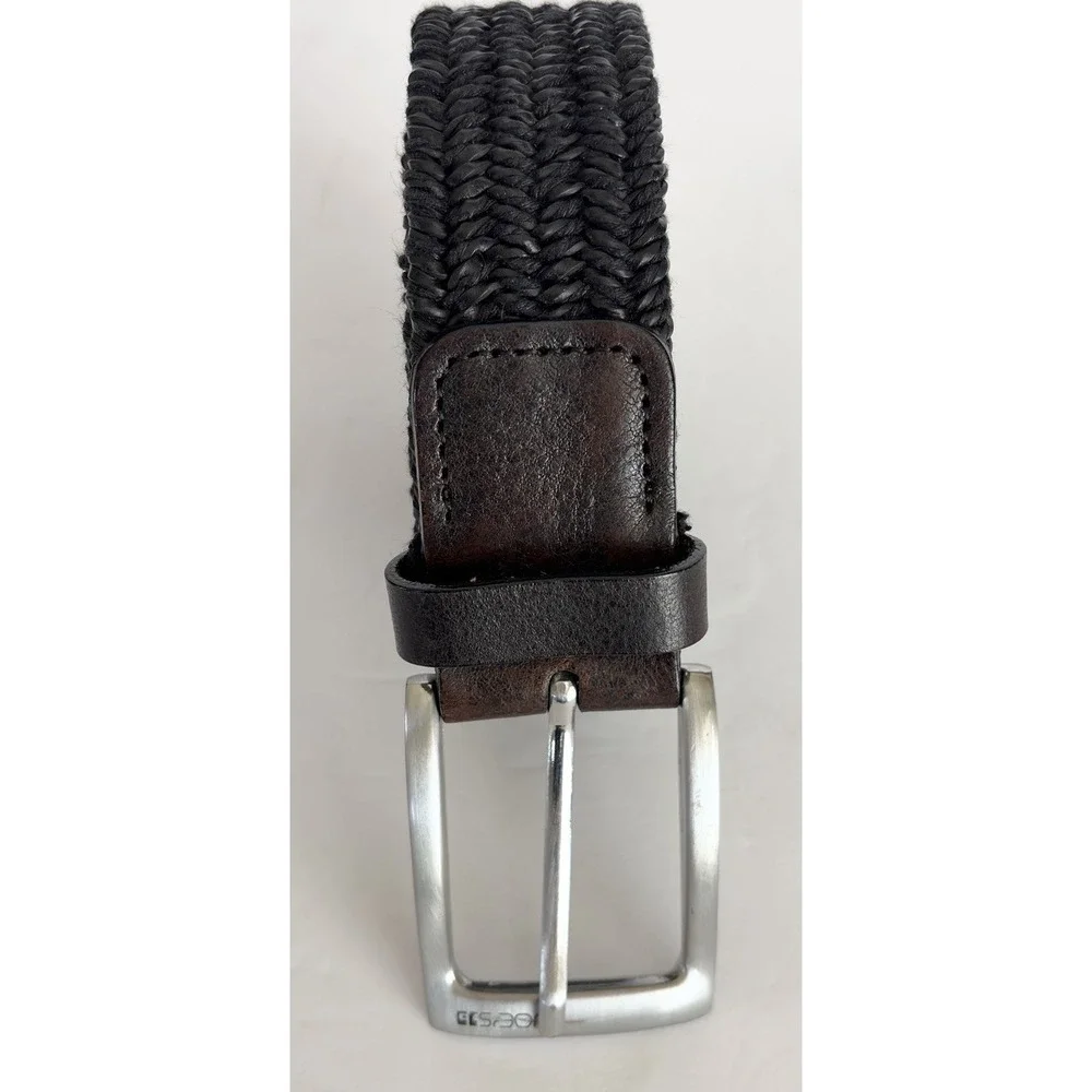 Joe's Jeans Men's Belt Size 42 Black Stretch Elastic Woven Braided Leather Dress